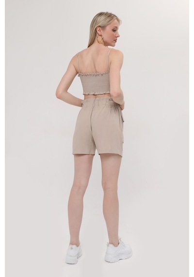 Hgfashion İkli Crop Şort Takımı Bej Rengi Bej