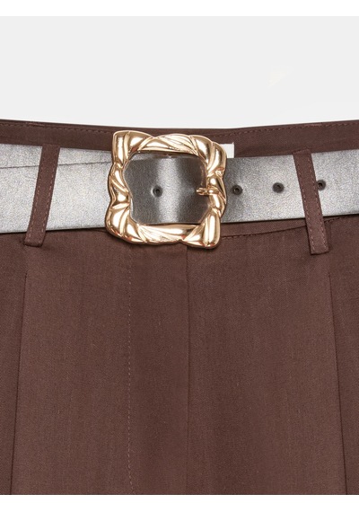 Dilvin 72692 %100 Lyocell Pileli Geniş Paça Pantolon-kahve