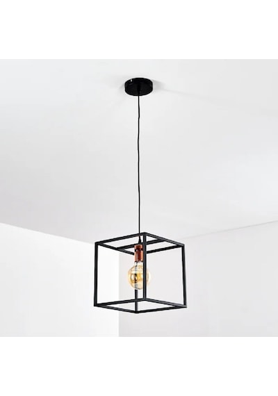 Riolıght Modern1,retro1,rustik1 Küp Metal Tekli Sarkıt Avize 25cm X 25cm Siyah