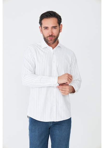 White Stone Beyaz Lacivert Çizgili Slim Fit Erkek Gömlek Beyaz-laci