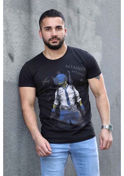 Madmext Madmext Baskılı Siyah Tişört 4028-siyah Siyah