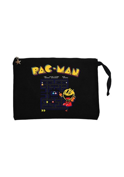 Pac-Man Eighties Siyah Clutch Astarlı Cüzdan / El Çantası Siyah