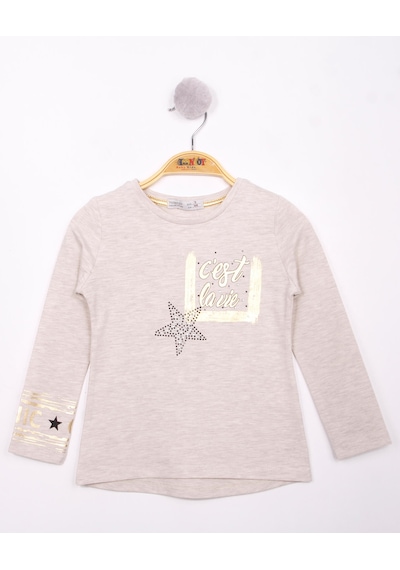 Toontoy Kids Toontoy Kız Çocuk Yıldızlı Chic Baskılı T-shirt Bej