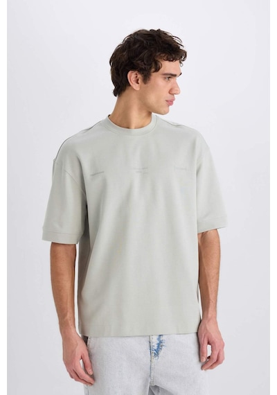 DeFacto Loose Fit Bisiklet Yaka Baskılı Kısa Kollu Ağır Kumaş Tişört E0575AX25SMGN1255