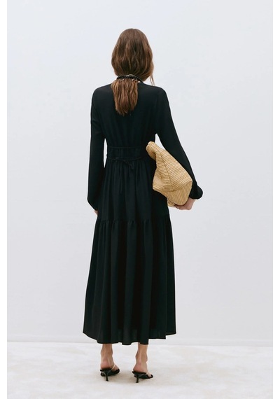 Suud Collection Siyah Mia Kuşaklı Maxi Elbise