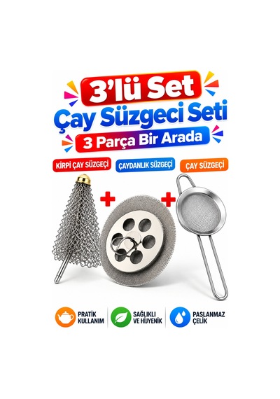 3'lü Set Çay Süzgeci Kirpi Çay Süzgeci Çaydanlık Süzgeci Paslanmaz Çelik