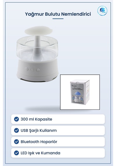 Hava Nemlendirici 300 Ml Usb Şarjlı Bluetooth Hoparlörlü Led Kuma
