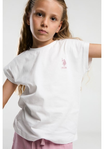 U.S. Polo Assn. Kız Çocuk Krem Bermuda Takım Us2092 Beyaz