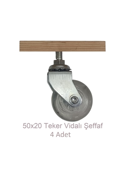 Ofis Koltuk Dolap Etajer 360 Derece Döner 50 X 20 Vidalı Teker Şeffaf 50 Mm 4 Adet Şeffaf