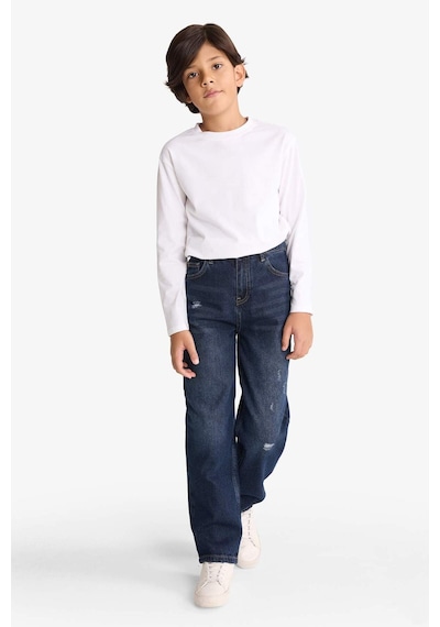 Defacto Erkek Çocuk Loose Fit Yırtık Detaylı Düz Paça Jean Pantolon G3069a825wnnm34 Mavi