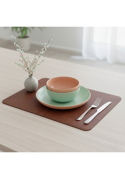 2 Adet Deri Mürdüm Çift Taraflı Kenar Dikişli Amerikan Servis 33x44 Cm-kolay Silinebilir Supla Kahverengi