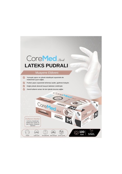Coremed Lateks Pudralı Muayene Eldiveni M Beden, 2000 Adet Koli 20 Paket