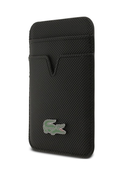 Apple Uyumlu iPhone 17 Pro Max Kılıf Lacoste Lisanslı M-safeli Pu Pike Desenli Metal Logo Kartlıklı Kapak Siyah Siyah