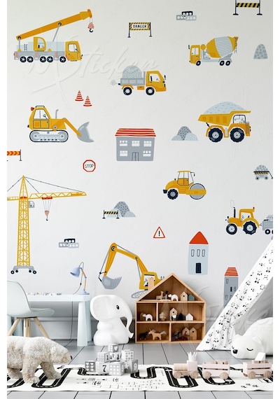MSticker İş Makinaları Ve Şehir Çocuklar İçin Eğitici Öğretici Eğlenceli Sticker Seti