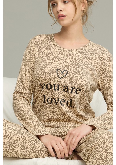 Siyah İnci Örme Pamuklu Pijama Takım25240228 Leopar