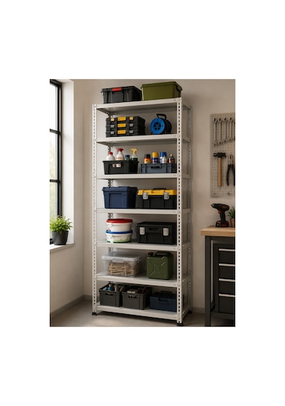 7 Katlı 43x60x200 Cm Galvaniz Çelik Raf, Çok Amaçlı Kullanılabilen Dekor Ve Depo, Market, Ofis Rafı Gri