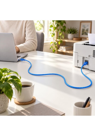 150 Cm Usb Yazıcı Kablosu, Usb-a To Usb-b Printer Bağlantı Kablosu, Yazıcı Tarayıcı Bilgisayar Veri Aktarım Kablosu, Dayanıklı Örgülü Yapı, 1.5 Metre Mavi