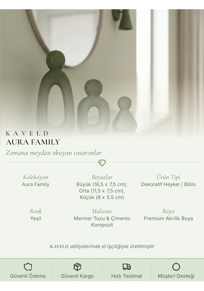 Kaveld Aura Family Minimalist Dekoratif Heykel 3'lü Set El Yapımı Modern Biblo Mermer Tozu & Çimento Kompozit Premium Salon Ve Ofis Dekoru Yeşil Kaveld Aura Family Minimalist Dekoratif Heykel 3'lü Set El Yapımı Modern Biblo Mermer Tozu & Çimento Kompozit Premium Salon Ve Ofis Dekoru Yeşil