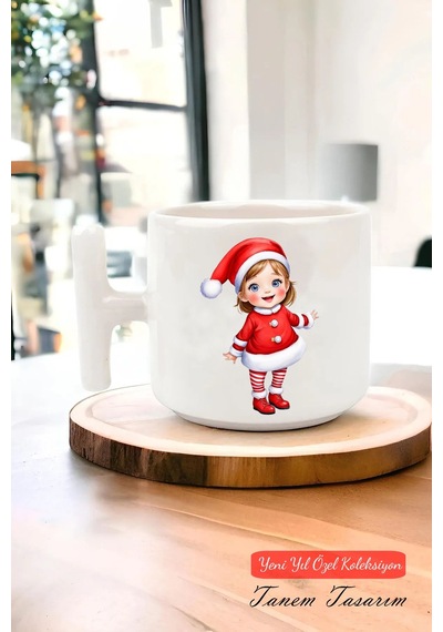 Yeni Yıl Yılbaşı Noel Tasarımlı T Kulp Seramik Kupa 108 Beyaz