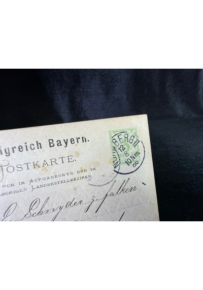 Bavaria Krallığı Antiye 1886 Yılı Alman Reich Döneminden 3 Pfennig Kendinden Pullu Post Kartı Postadan Geçmiş