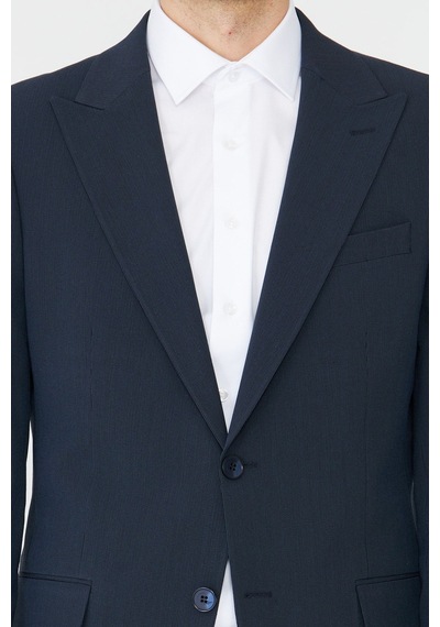 Lacivert Modern Slim Fit İnce Dokulu Kumaş Klasik Kesim Takım Elbise Laci
