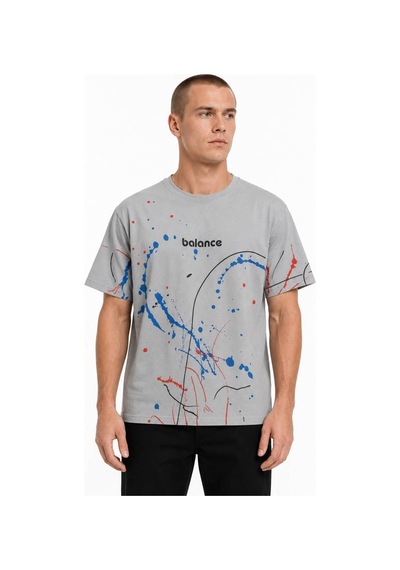 Erkek Baskılı Sıfır Yaka Regular Fit %100 Pamuk Unisex Tişört Gri