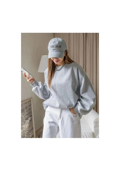 Kadın 3 İplik Pamuklu Oversize Yarım Fermuarlı Yakalı Basic Sweatshirt - Gri