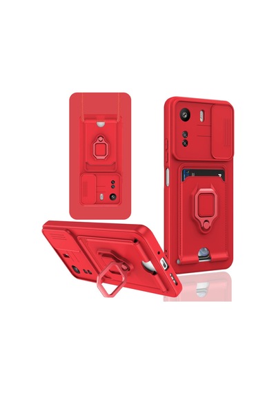 Xiaomi Redmi 13c Uyumlu Kılıf Zuma Kartvizitli Yüzüklü Silikon - Kırmızı