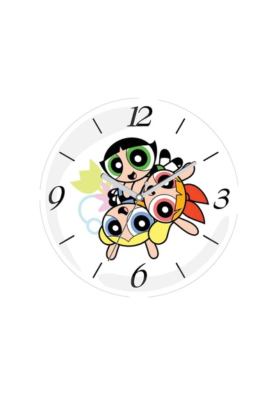 Powerpuff Girls Çizgi Film Sessiz Bombeli Gerçek Cam Duvar Saati Çok Renkli