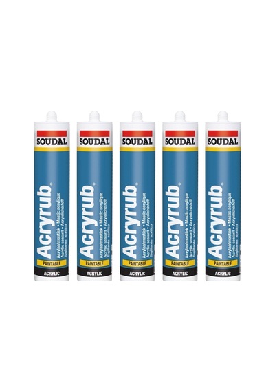 Soudal Acryrub Silikonize Mastik 500 Gram 5'li Paket Beyaz