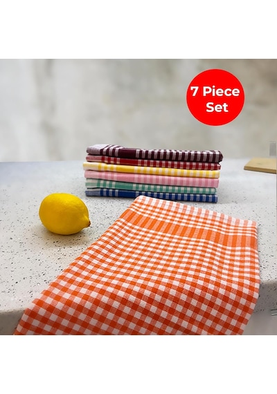 Tuable Pöti Kareli 7'li Kurulama Bezi, Beslenme Örtüsü, Servis Peçetesi, Mutfak Havlusu Renkli Set 45x70cm Renkli Genel