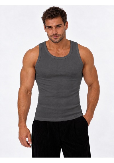 We&me Erkek Halter Yaka Slimfit Sporcu Likralı Atlet Gri