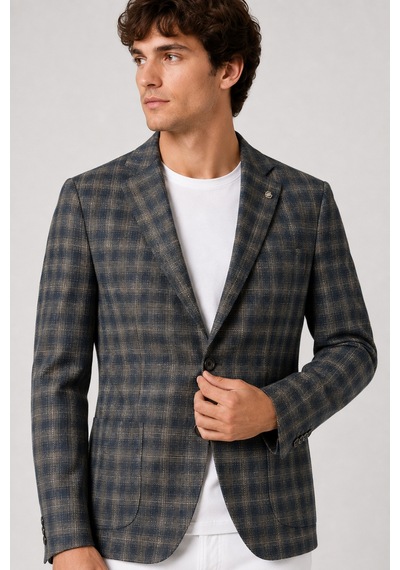 Sabri Özel Erkek Kareli Desen İki Düğmeli Yarım Astar Smart-casual Tek Ceket 6 Drop 12014-yeşil