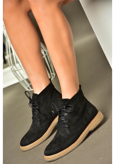 Fox Shoes R374923202 Siyah Süet Alçak Taban Klasik Kadın Bot Siyah