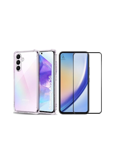 Samsung Galaxy A55 Uyumlu Köşe Dolgulu Anti Shock Telefon Kılıfı Ve 5d Kırılmaz Cam Ekran Koruyucu