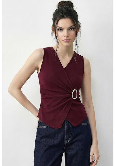 Shade Kadın Kruvaze Yaka Gold Toka Detaylı Bluz 2303 60283993 - Bordo