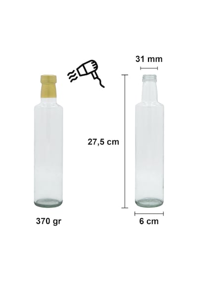 Afracam Dorika Şeffaf 500 ML Cam Şişe Kapak Kapüşon