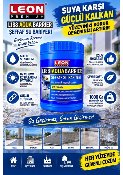 Leon Premium L188 Aqua Barrier Şeffaf Su Yalıtım Bariyeri 1000 Gr Uv Ve Hava Koşullarına Dayanıklı