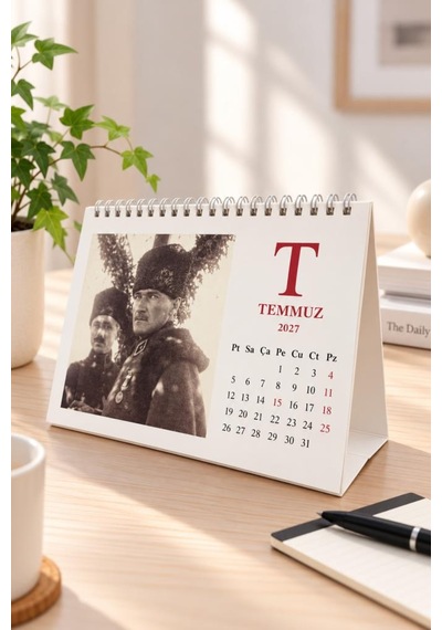 Lizy 2027 Atatürk Temalı Üçgen Masa Takvimi Spiralli Tasarım-3