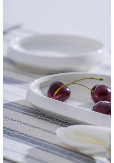 Acar Jea-07402 Rumi 3 Adet Porselen Oval Kayık Sunum Tabak 20 Cm Beyaz