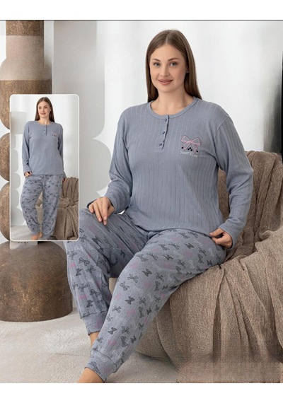 Boyraz Lindros Kadın Pamuk'lu Düğme Yaka Raporlu İnterlok Kışlık Battal Pijama Takımı 0243 - 1 Adet Gri Boyraz Lindros Kadın Pamuk'lu Düğme Yaka Raporlu İnterlok Kışlık Battal Pijama Takımı 0243 - 1 Adet Gri