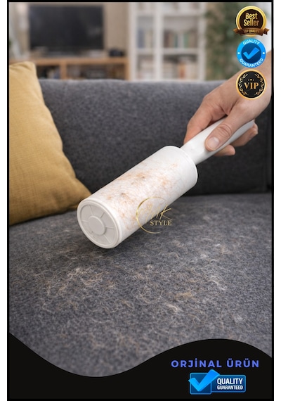 Tüy Toplama Rulosu 12 Li Set + Sap Koltuk, Halı Ve Kıyafet Temizleyici Pratik Kullanım