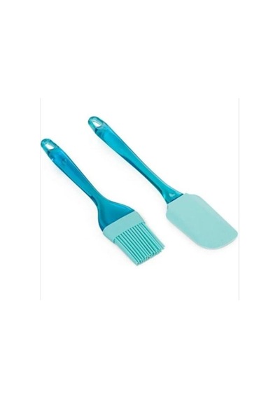 Mavi Saydam Saplı Slikon Spatula Ve Slikon Fırça 2li Set
