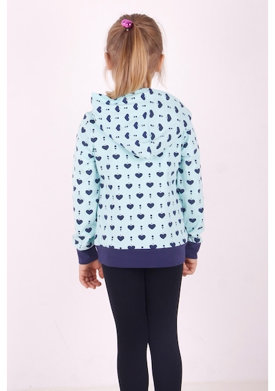 Toontoy Kız Çocuk Regular Fit Kapüşonlu Baskılı Sweatshirt - 2 İplik Mint Yeşili