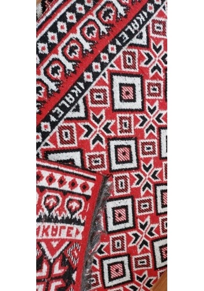 Makine Dokuması Baklava Desenli 3 Mekik Kırmızı Kalın Kilim