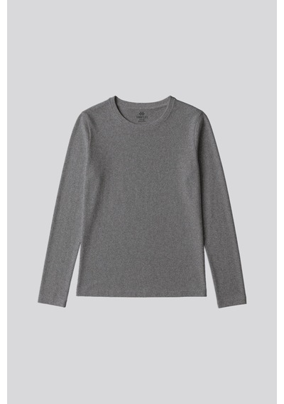 Gri Melanj O Yaka Standart Fit Uzun Kollu Basic Kadın T-shirt - 97312 Gri Melanj