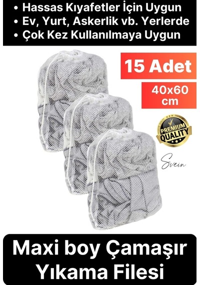15 Adet Çamaşır Yıkama Filesi Maxi Kirli Elbise Giysi Kıyafet Torbası Okul Üniversite Yurt Asker