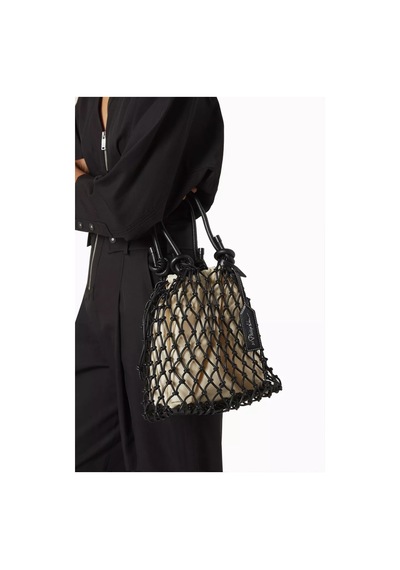 3.1 Phillip Lim Mini Macramé Çanta Siyah Pamuk Karışımı, Bez Iç Kılıf Ve Deri Detaylı El Çantası