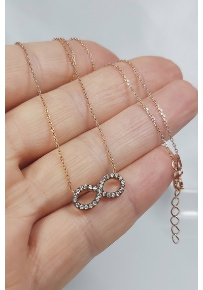 925 Ayar Rose Zirkon Taşlı Sonsuzluk Simgeli Gümüş Kolye