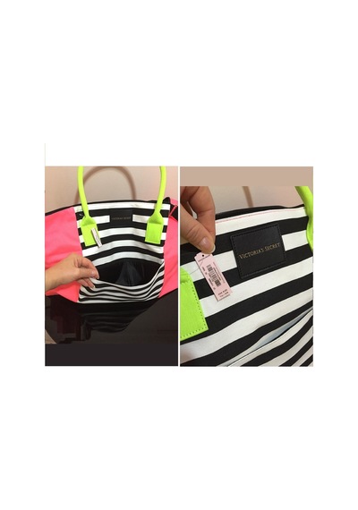 Victoria's Secret Vs Nar Çiçeği Renk Çizgili Kanvas Tote Seyahat Çantası Çok Renkli